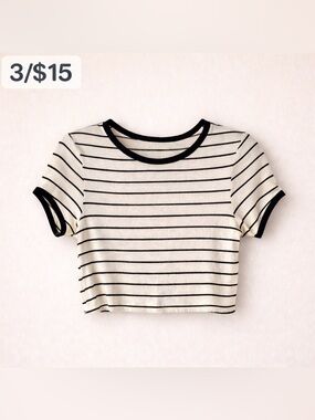 City Triangle Striped Crop Top Black White Ringer Tee M 3/$15